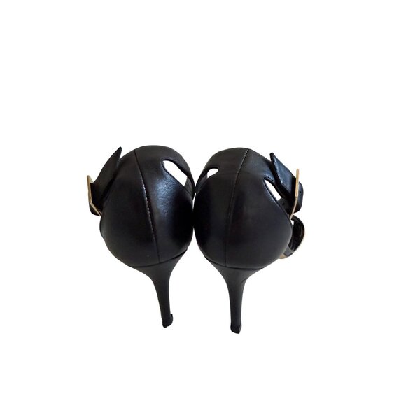 JIMMY CHOO Black Gold Leather Ankle Strap Sandals Heels Size 38/ US 8 - Picture 4 of 8